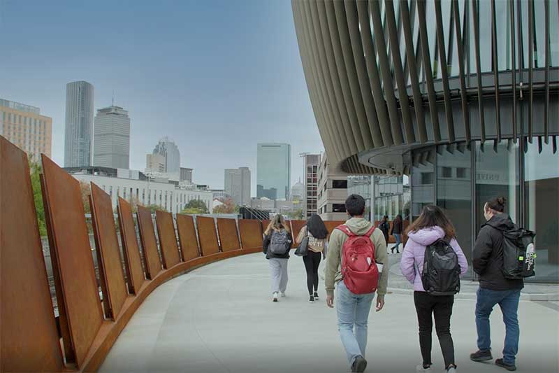 students walking outside ISEC