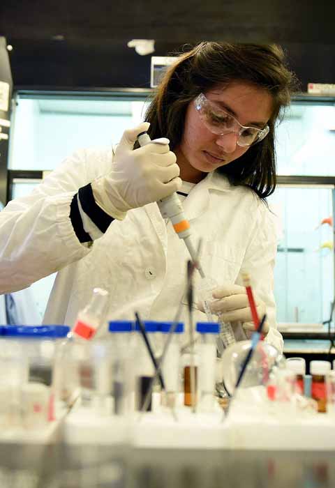 student working in lab