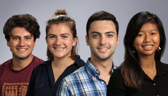 Rodrigo Blanco Bravo, BioE’22, Hannah Boyce, ChE’22, Lake Jacobs-Skolik, EE’22, and Carrie Tam, CEE’22.